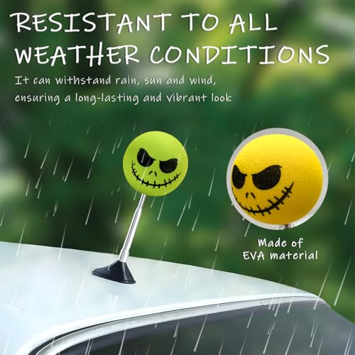 DXNQ 4 PCS Car Antenna Toppers, Halloween Skull Smile Auto Antenna Decoration Ball, EVA Skull Smile Doll Anti-Collision Antenna Topper for Cars Trucks SUVs, Car Accessories - Thumbnail 4