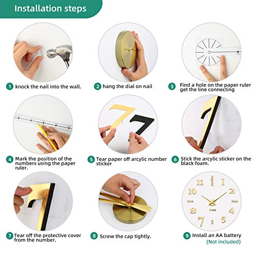 Vreaone Frameless Diy Wall Clock,Large Modern 3D Mirror Wall Clock Decor Sticker Diy Clock Kit For Home Living Room Bedroom Office Wall Decorations(Gold) #TOP5