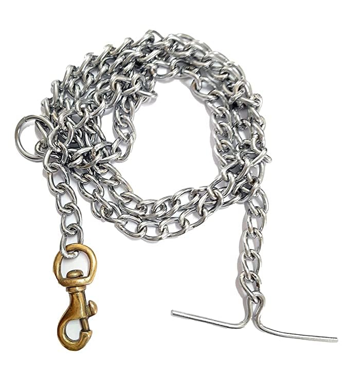 BohoBark Heavy Duty Stainless Steel 63 Inch Long with 1 Inch Thick Leash Chain with Brass Hook Ideal for Walking/Training and Exercising Dogs and Puppies - (Grind No. 8, Silver) (B0C7H67J3X) Amazon Price History, Amazon Price Tracker