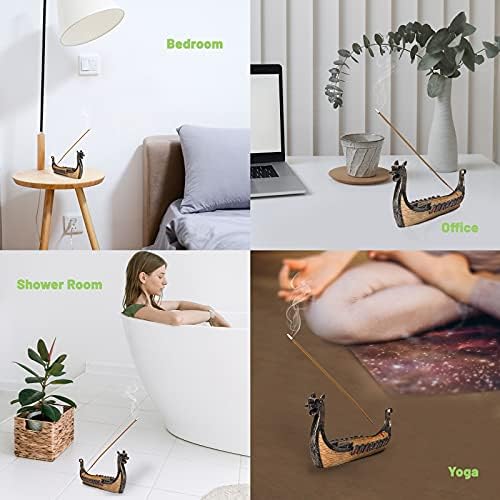 Dragon Boat Incense Stick Burner Resin Viking Ships Stick Incense Holder Hand Carved Carving Censer Ornaments Retro Ships Ornament Incense Burners Traditional Design Handicraft,Viking Gifts for Men
