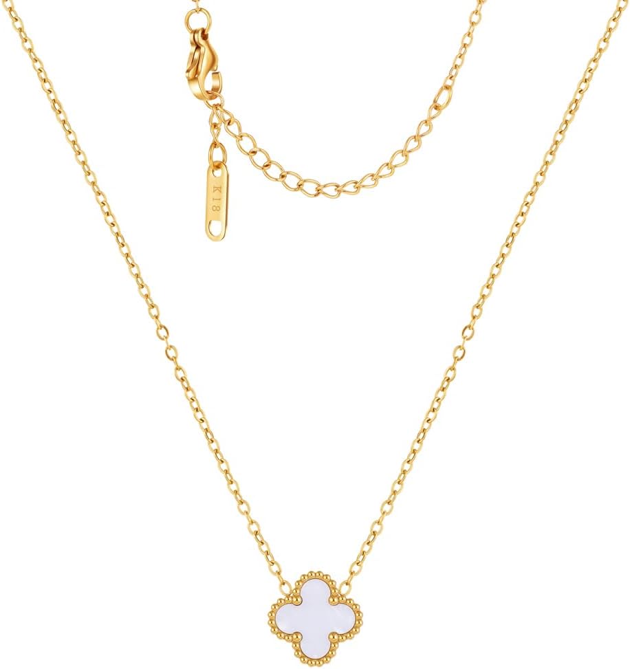 Lucky Clover Pendant Necklace for Women Men Girls 18K Gold Plated Adjustable Necklace Trendy Jewelry Christmas Wedding Birthday Best Gifts
