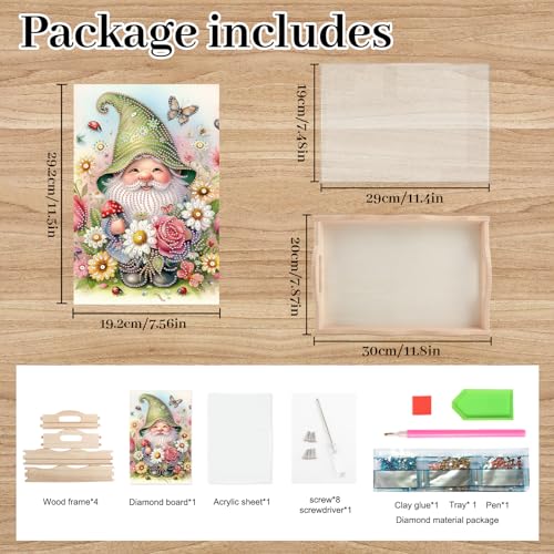 Image of AiYuanzsh DIY Diamond Tray Diamond Art Painting Plate Creative Design Handmade Wooden Tray Mosaic Making Kits by Number Kits Diamond Art for Coffee Living Room Home Organizer (Green Gnome)