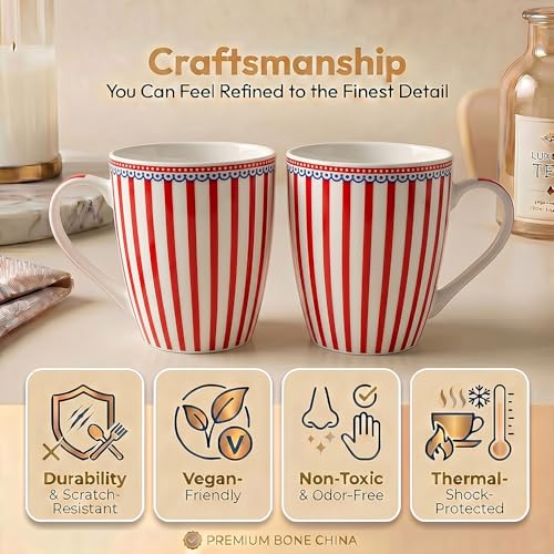 Image of UPC Premium Bone China Coffee Mug Set of 2 | Elegant Ceramic Tea & Coffee Cups for Home, Office & Cafe | Lightweight, Durable, Microwave & Dishwasher Safe Mug Set | Luxury Drinkware Collection
