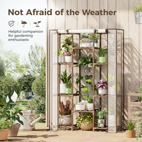 10-Tier Indoor/Outdoor Wood Plant Stand Greenhouse w/ Cover (White) - image 3