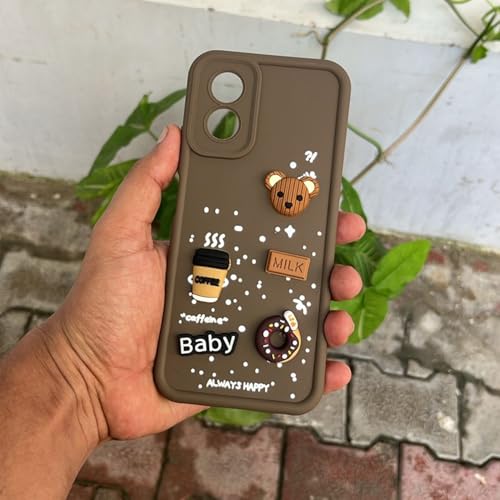 Image of Outlouders Back Cover for Oppo A38 4G / Oppo A18 4G | 3D Cartoon Cute Fun Bear | Silicone Full Body Protection Bumper Case (Brown)