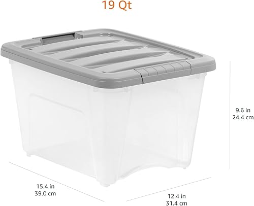 Miniatura 12 de Yaxa Basics Contenedores de almacenamiento de 12 qt, de plástico, apilables, con tapas de pestillo, transparente/gris, paquete de 6