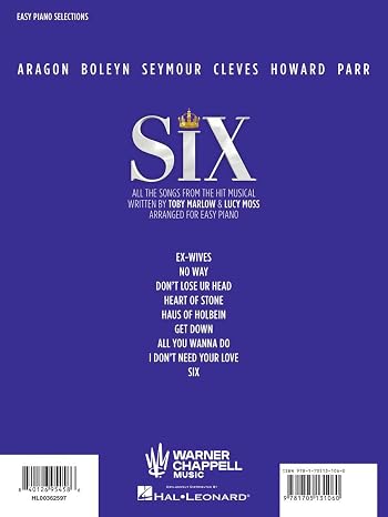 Six: The Musical | Easy Piano Selections with Lyrics | Broadway Sheet Music Songbook | 9 Arrangements Including Ex-Wives, No Way, Six, and More | Hal Leonard Souvenir Edition
