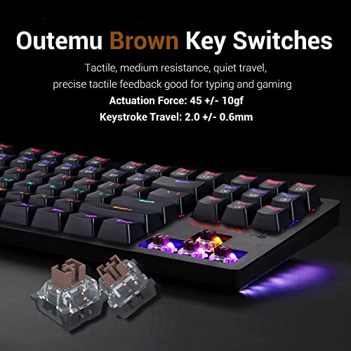 Image of Redragon K598 TKL Wireless Mechanical Keyboard Brown Switches Compact 87 Key Tenkeyless RGB LED Backlit Gaming Keyboard for Windows PC Gamers