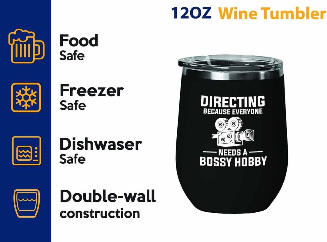 Filmmaker Black Edition Wine Tumbler 12oz - Directing Because everyone - Filmmaker Gifts Camera Lens Cut Prop Director Movie Film Scriptwriter