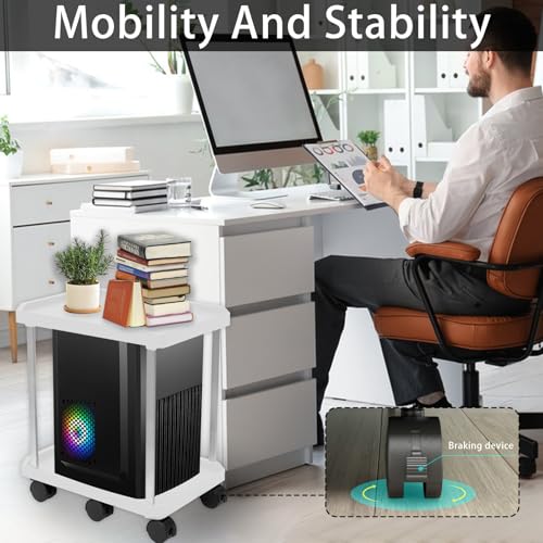 Aisny Soporte para Pc Debajo del Escritorio, Soporte para CPU De 2 Niveles con 6 Ruedas RotacióN De 360 Grados Compatible con La MayoríA De Los Hosts Ahorra Espacio 55x45x30 Cm Blanco - imagen 4