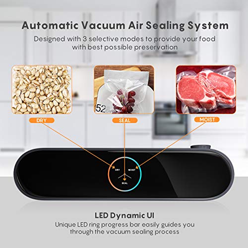Automatic Vacuum Sealer Machine, FRESKO 5-In-1 Hands-Free Food Sealer for Food Savers, Smart Vacuum Sealer with One-Touch Operation | LED Dynamic UI | Dry & Moist Food Modes | 20 Vacuum Bags