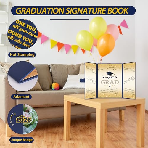 Image of Vlipoeasn 2026 Graduation Guest Book Alternative, Blue Gold Class of 2026 Graduation Party Decorations, Graduation Signature Book for 2026 College High School, Unique Graduation Gifts for Friends