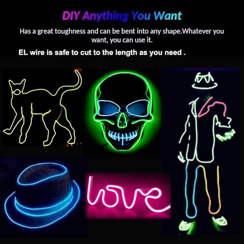 Image of MaxLax EL Wire Mutilcolor, 9.8ft /3m Portable Battery Pack Neon Light Strip 360 Cuttable Glowing Rope Lights for Parties, Halloween, DIY Decoration