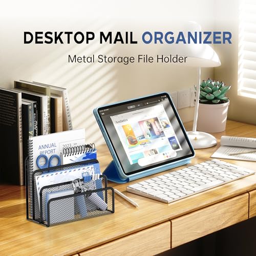 SUPEASY 3 Fächer Briefhalter - Mesh Metall Dokumentenhalter für Schreibtisch, Desktop Mail Halter und Briefablage (Schwarz)