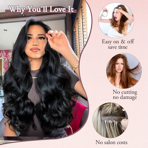 HANDAOYOU Clip In Hair Extensions 20 Inch Black Long Wave Curly for Women — view 5