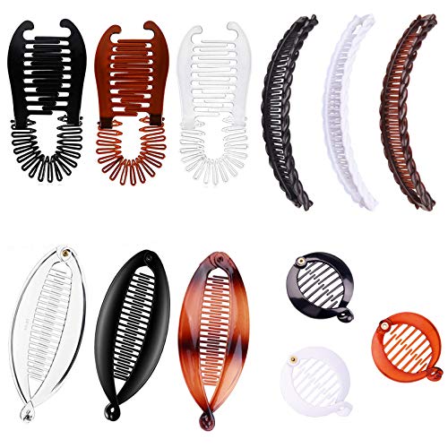 Pinhoollgo 12 Pieces Banana Hair Clips Plastic Flexible Interlocking Banana Clip Fishtail Ponytail Holder Comb Clincher Comb Clip Vintage Banana Clip Fish Clips Hair Accessories for Girls Women