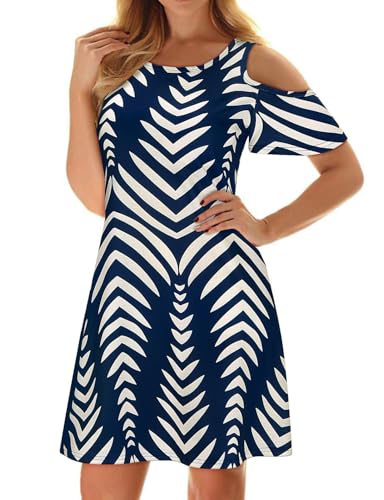 Image of Misyula Style Womens Summer Cold Shoulder Floral Flowy T-Shirt Dress with Pockets