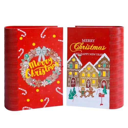Christmas Storage Box with LED Lights, Christmas Decorative Book Shaped Trinket Storage Box for Christmas Decoer, Kids, Friends and Christmas Gift, Red
