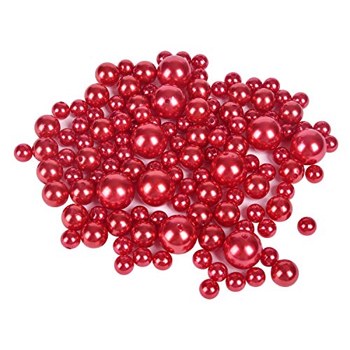 Z-synka Assorted Plastic Bead Pearls,DIY Jewelry Necklaces, Table Scatter, Wedding, Birthday Party Home Decoration, Event Supplies (8 Ounce Pack, 100 Pieces) (Red, 8mm/14mm/20mm)