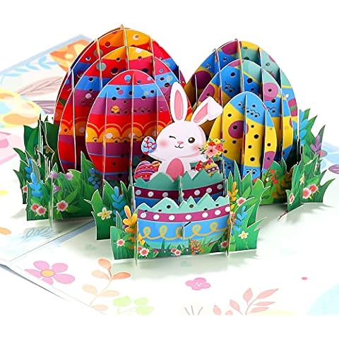 BMMYE Easter Bunny with Egg Pop Up 3D Card, Religious Easter Greeting Card with Basket for Grand-kids, Children, Your Family or Your Loved Ones (Eggs and Bunny) Cover
