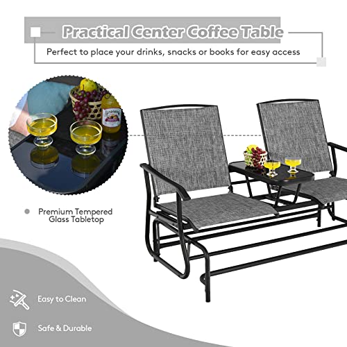 image for Tangkula 2 Person Swing Glider Chair, Patio Rocking Loveseat w/Center 