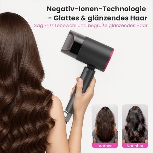 AIUNAOM Föhn Reisefön Klappbar,2000W Schnelltrocknender Haartrockner, Professionelle Reisefön mit Heiß- und Kalttasten,Klappbar Haartrockner für Zuhause und Salon