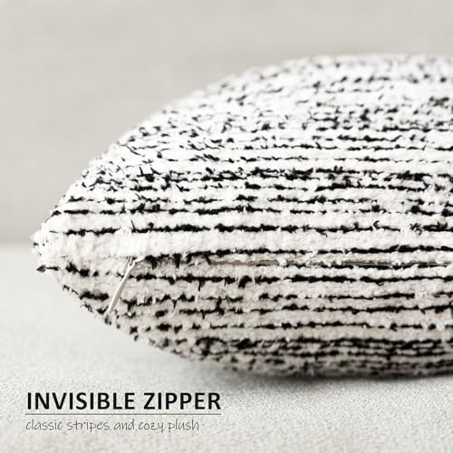 Image of Foindtower Set of 2 Faux Fur Textured Modern Throw Decorative Pillow Covers Square Accent Striped Cushion Sherpa Boho Farmhouse Pillowcase for Couch Living Room Home Decor 18x18 Inch,Black and White