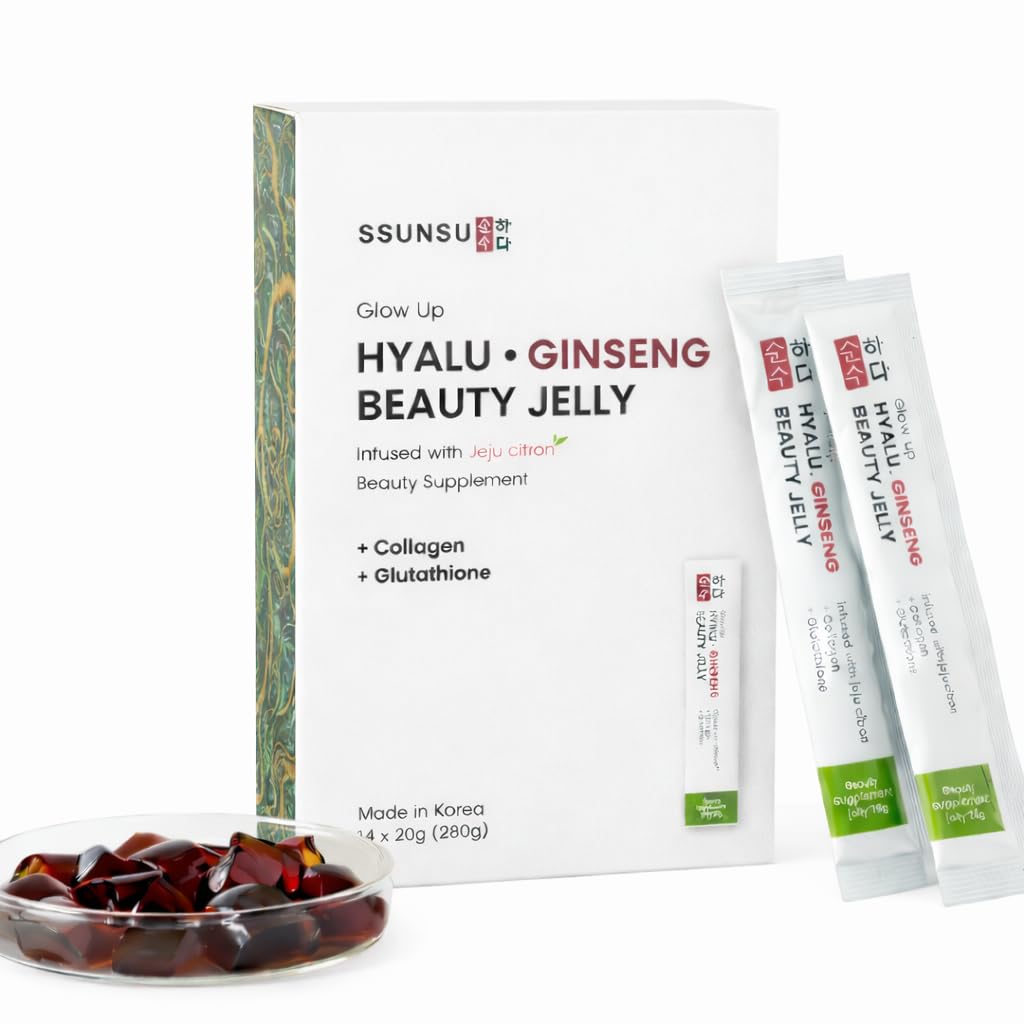 Glow Up Hyalu Ginseng Beauty Jelly (Box of 28 Jelly Sticks) | Korean Ginseng Jelly with Hyaluronic Acid, Collagen jelly sticks & Glutathione for Hydrated, Glowing Skin | korean skincare