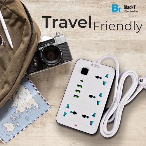 Image of Blackt Electrotech (BTPS2) Extension Board with USB - 2500W 10A Power Extension Board with 20W PD Type-C, 4 Multi Plug Socket Extension Box with Switches & Surge Protection for Home & Office - White