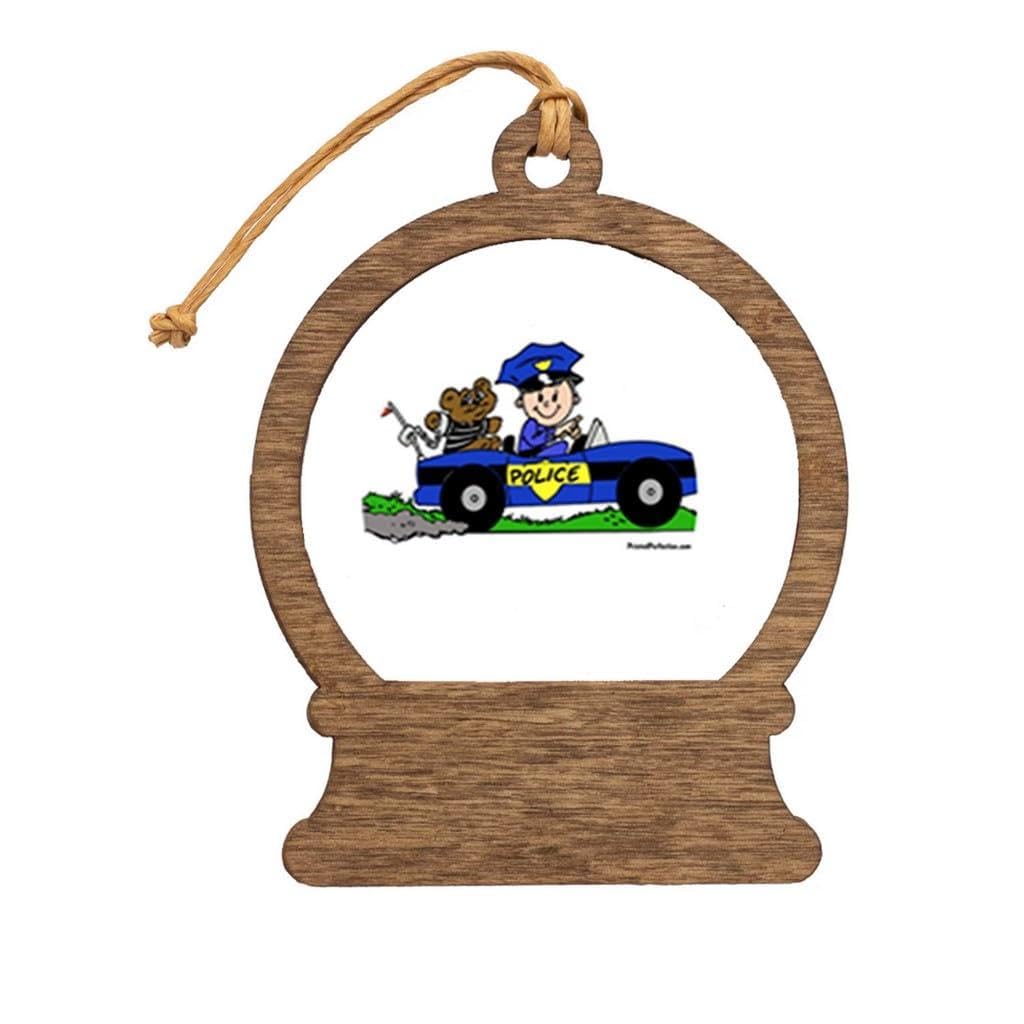 PrintedPerfection.com Personalized Future Police Officer - Male Wooden Snow Globe Shaped Christmas Ornament