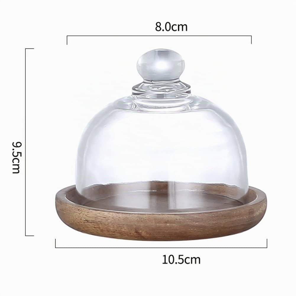 4Pcs Porta Tartas Madera de con Acrilico Cupula, Mini Soporte para Servir Postres, Campana para Tartas Transparente, Exhibición de Postre de Pastel de Buffet de Hotel, 10.5x9.5cm
