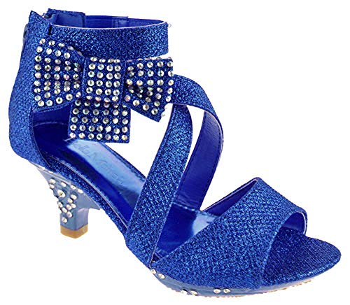 Belle Marie Ponce 10 Little Girls Glitter Rhinestone Heeled Dress Sandals Blue 12