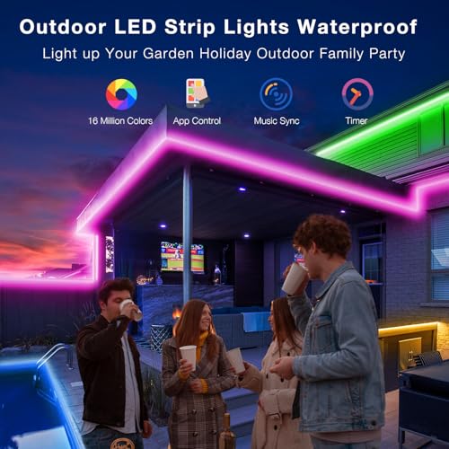 Image of Outdoor LED Strip Lights Waterproof 200ft, IP67 Waterproof LED Light Strips with Remote, Music Sync APP Control, RGB Color Changing LED Lights for Roof, Balcony, Deck, Pool, Patio, Outdoor Decorations
