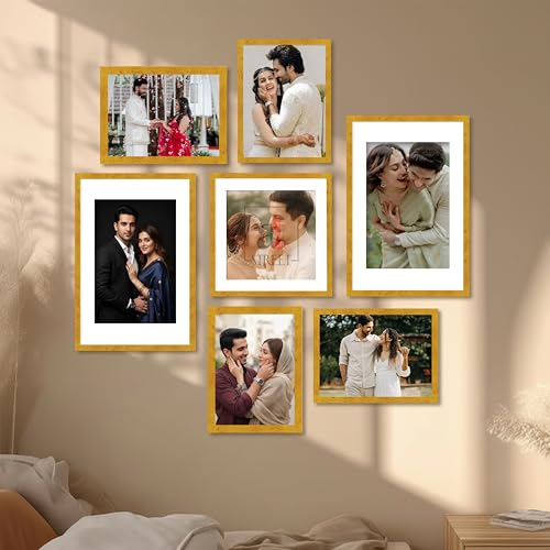 Image of Art Street Photo Frame Set of 7 Gold Wall Decor Collage Display Hanging Family Picture Frames Gallery Collection Decor Items Wall Mount Frames Birthday Anniversary, 8x12, 12x12 and 12x16 In