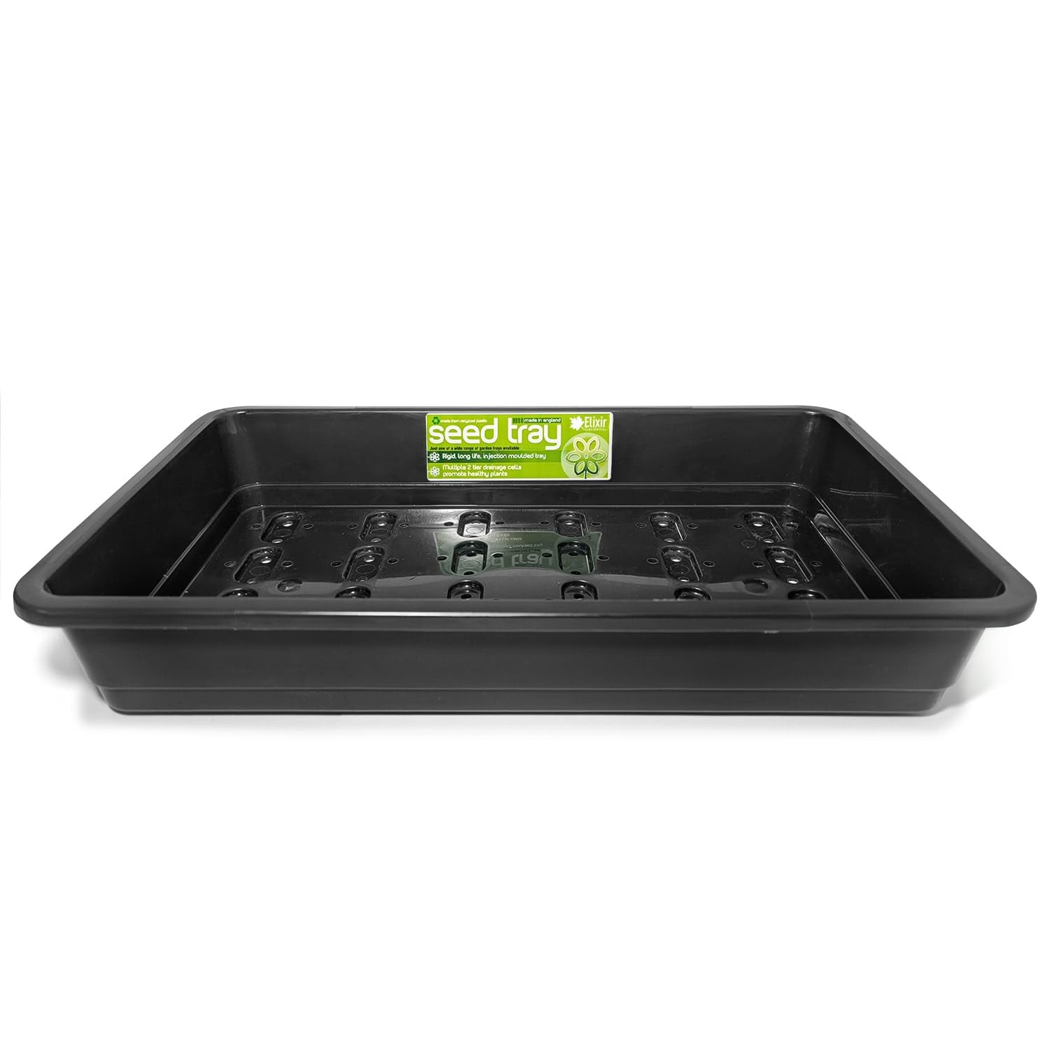 Elixir Gardens Heavy-Duty Plastic Full Size Seed Trays for Germination & Planting Propagation with Base Drainage Holes | Various Quantites 1-100 | Full Size Black (G17B) x 35