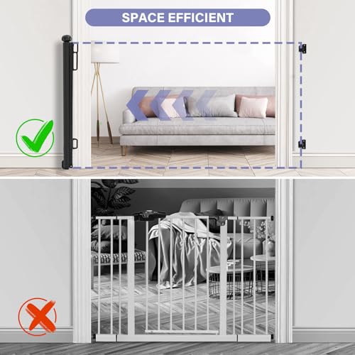 Retractable Baby Gates Extra Wide, PRObebi Retractable Dog Gate for The House Extends to 54\" Wide 34\" Tall, Gates for Baby Indoor, Stair Gate for Outdoor, Staris, Hallways, Doorways, Deck, Porch - Thumbnail 4