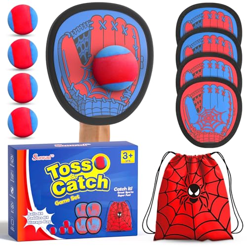 Sunrad Klettballspiel Klettball Strandspielzeug Strandspiele Wurfspiel Kinder mit 4 Fangscheiben und 4 Bälle,Wasserdicht, Gartenspielzeug Outdoor Spielzeug Draußen Fangballspiel für Kinder ab 3 4 5 6