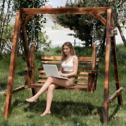 MDDKOP Dondolo da Giardino a 2 posti, in Legno, con braccioli, per Il Giardino, terrazza e Patio, 140 x 120 x 152 cm