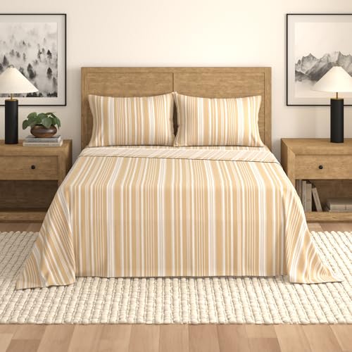 Image of Great Bay Home Full Size Microfiber Sheet Set - Taupe Striped 4-Piece Bed Sheets - Ultra-Soft and Smooth Brushed Microfiber Bedding (Taupe Stripe)