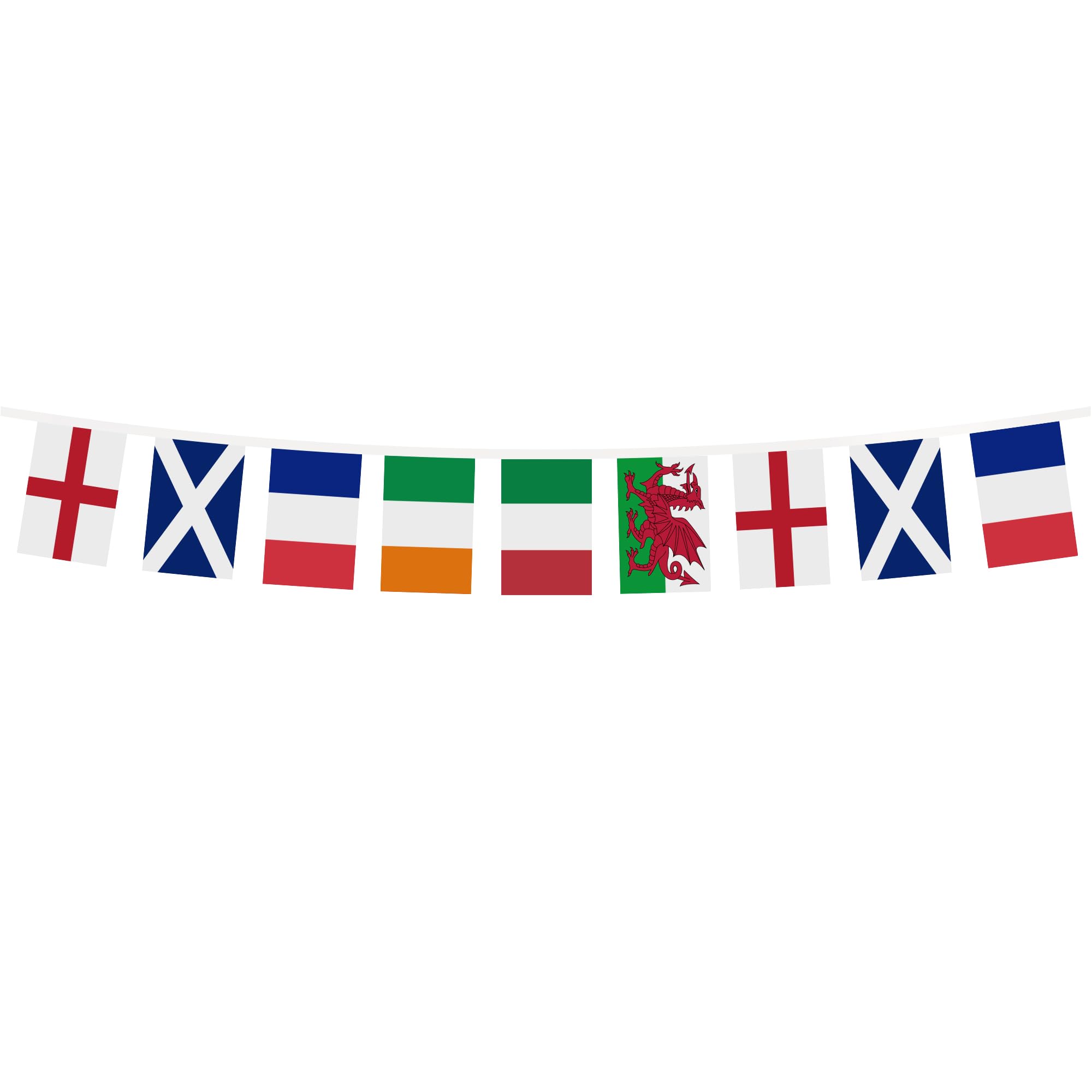GUIRNALDA 4 metros 6 banderas del TORNEO DE LAS SEIS NACIONES DE RUGBY 45x30cm - bandera DE LAS 6 NACIONES RUGBY XV 30 x 45 cm - banderines - AZ FLAG