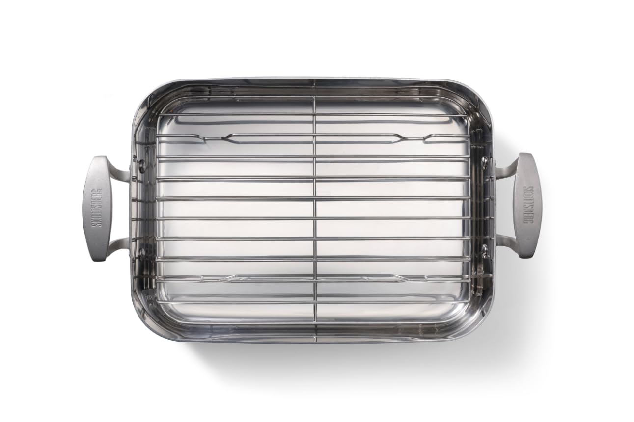 SKOTTSBERG Edelstahl Bräter mit Rost - 35x25 cm – PFAS‑frei, spülmaschinenfest - für Induktion, Gas, Ceran & Backofen
