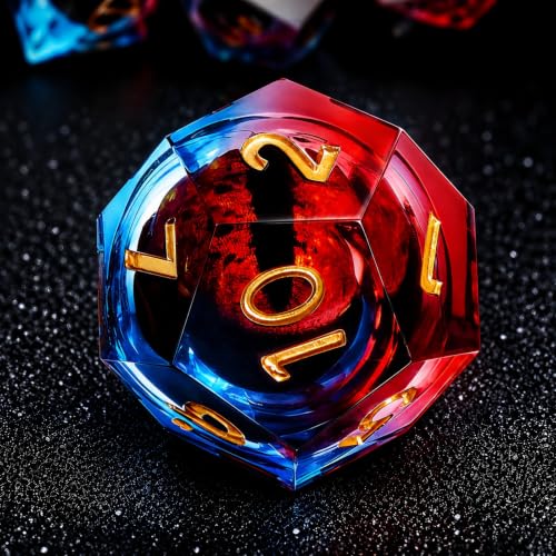 DND Dice Set, 7pcs Dragon Eye Liquid Core Resin Polyhedral Dice, Blue & Red
