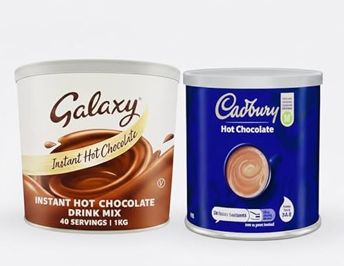Galaxy Instant Hot Chocolate Powder Bundle 1kg x 2 – Rich, Creamy & Indulgent Drinking Chocolate – Just Add Water or Milk – Perfect for Home, Café & Office Use (Resealable Tins)