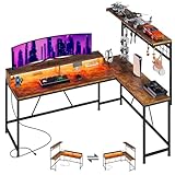 SIMPLE ESPACIO Escritorio en L,Escritorio Gamer con Regleta y Tira LED,Reversible con Estante Escritorios L,Escritorios...