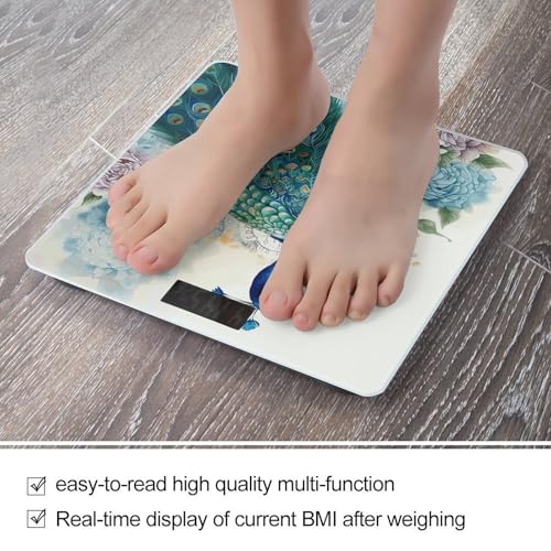 Báscula digital de baño con diseño pavo real y floral miniatura 5