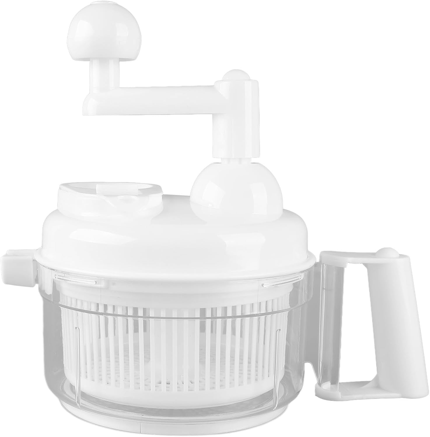 White All in One Food Chopper - Manual Hand-Cranked Vegetable Cutter with Full Functionality