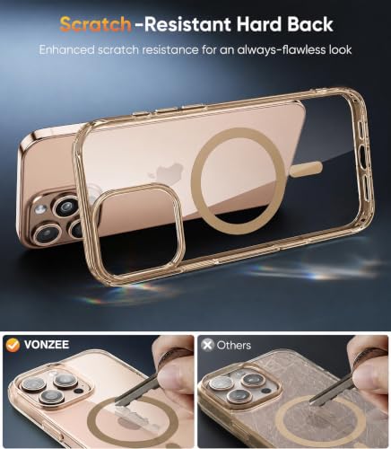 Image of Elzzi Anti Scratch Semi Translucent Cover for iPhone 16 Pro Case, Premium PC + TPU Magnetic Phone Cases, Compatible with Magsafe Slim Never Yellowing Shockproof - Desert Titanium
