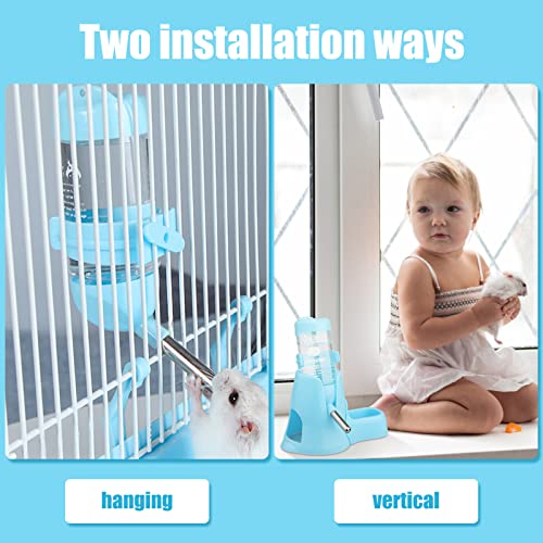 Hamster Water Bottle, [3 In 1-2.7Oz] Diyife Guinea Pig Water Bottle No Drip, 80Ml Small Animal Auto Dispenser With Food Container Base For Hamster Bunny Chinchilla Squirrel, Small Pets (Blue) #TOP4