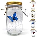 KIDELI Butterfly Jar That Moves, LED Light Romantic Glass Animated Butterfly in a Jar Gift Decoration (Blue)