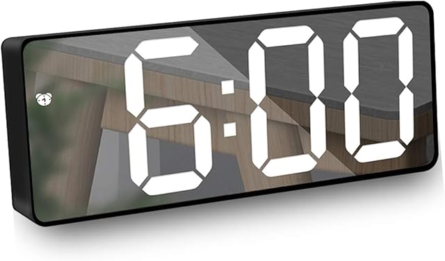 HAL Mirror Alarm Clock, Portable Digital Alarm Clock with Date/Temperature 6.5"LED Display, Digital Clock Snooze Function for Travel/Bedroom/Office/Kitchen, USB Powered & Battery Backup Powered-Black